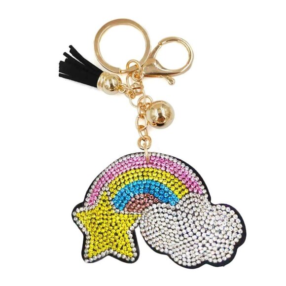 NEW Bling Bedazzled Star Cloud Rainbow Tassel Keychain - Picture 3 of 9